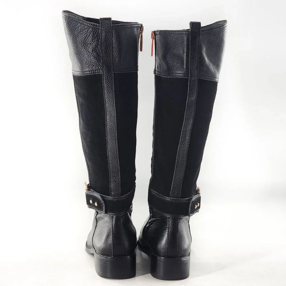 TORY BURCH Tenley‎ Black Leather Suede Combo Designer Riding Boots